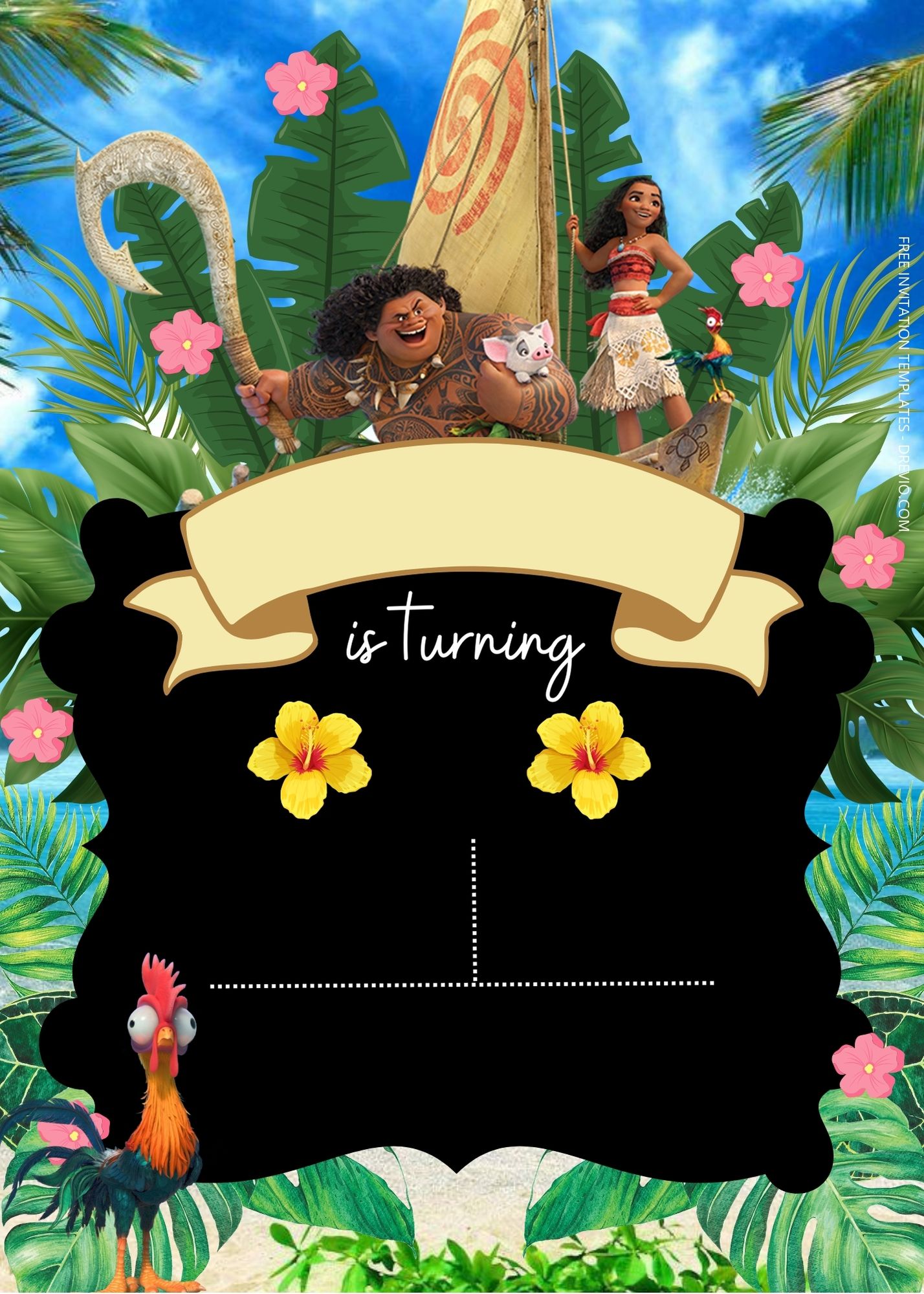 FREE Moana Birthday Invitation Templates