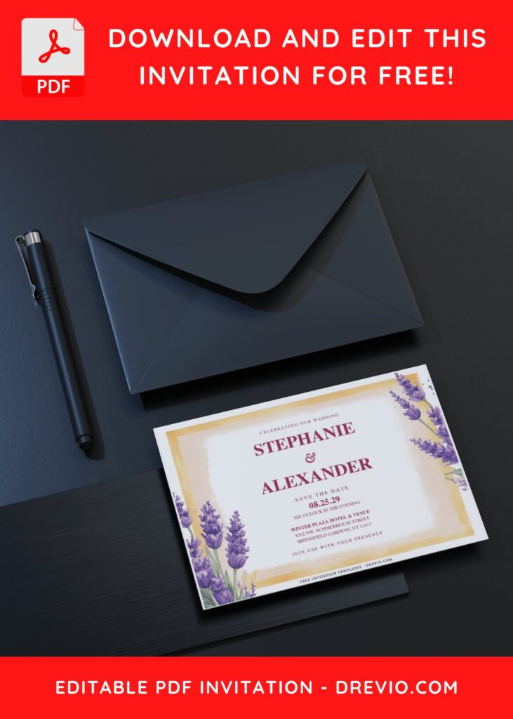 (Free Editable PDF) Lavender Serenity Wedding Invitation Templates C