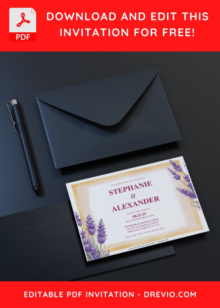 (Free Editable PDF) Lavender Serenity Wedding Invitation Templates C