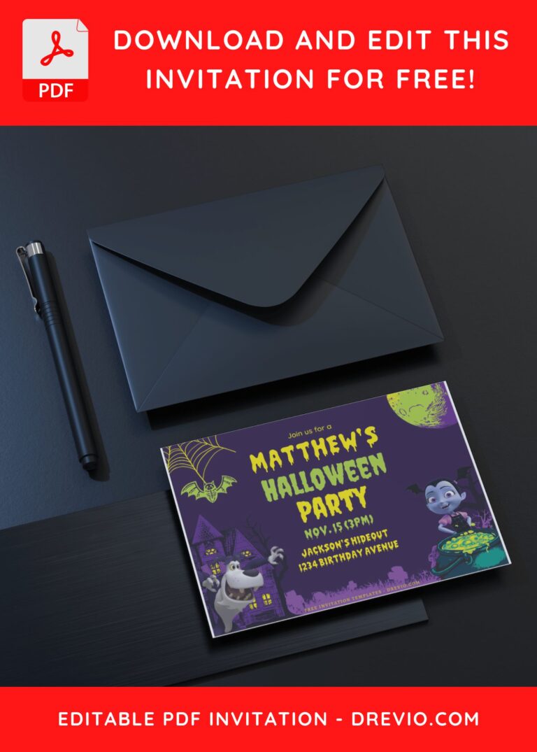 (Free Editable PDF) Creepy And Cute Vampirina Birthday Invitation Templates C