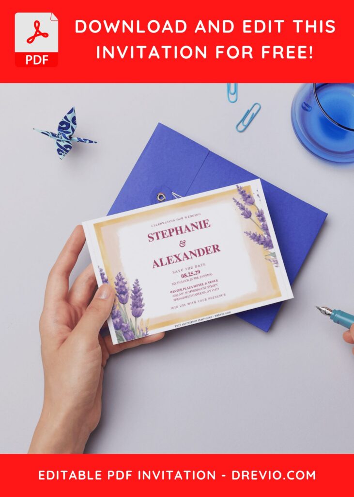 (Free Editable PDF) Lavender Serenity Wedding Invitation Templates D