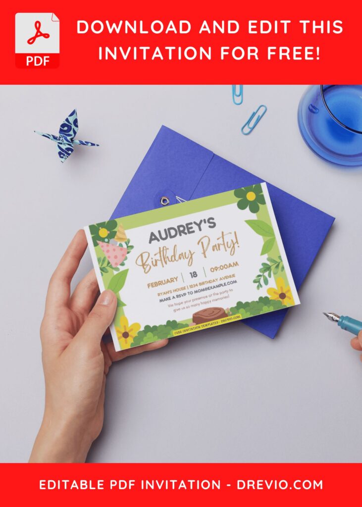 (Free Editable PDF) Lovely Garden Themed Kids Birthday Invitation Templates D