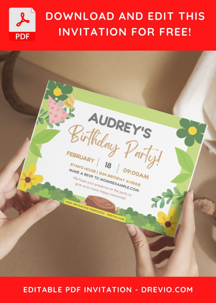 (Free Editable PDF) Lovely Garden Themed Kids Birthday Invitation Templates E