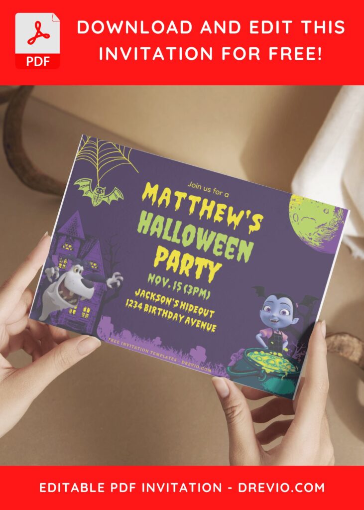 (Free Editable PDF) Creepy And Cute Vampirina Birthday Invitation Templates E