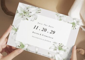 (Free Editable PDF) Pure Romance Lily wedding Invitation Templates E