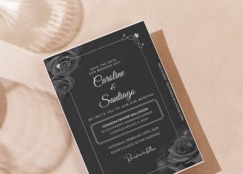 (Free Editable PDF) Bouquet Of Black Rose Wedding Invitation Templates D