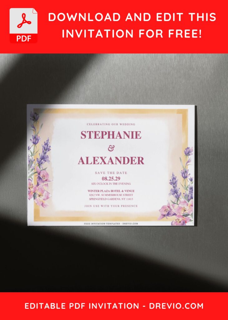 (Free Editable PDF) Lavender Serenity Wedding Invitation Templates F
