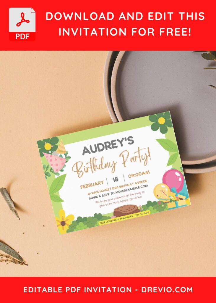 (Free Editable PDF) Lovely Garden Themed Kids Birthday Invitation Templates F