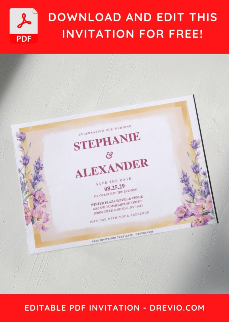 (Free Editable PDF) Lavender Serenity Wedding Invitation Templates G