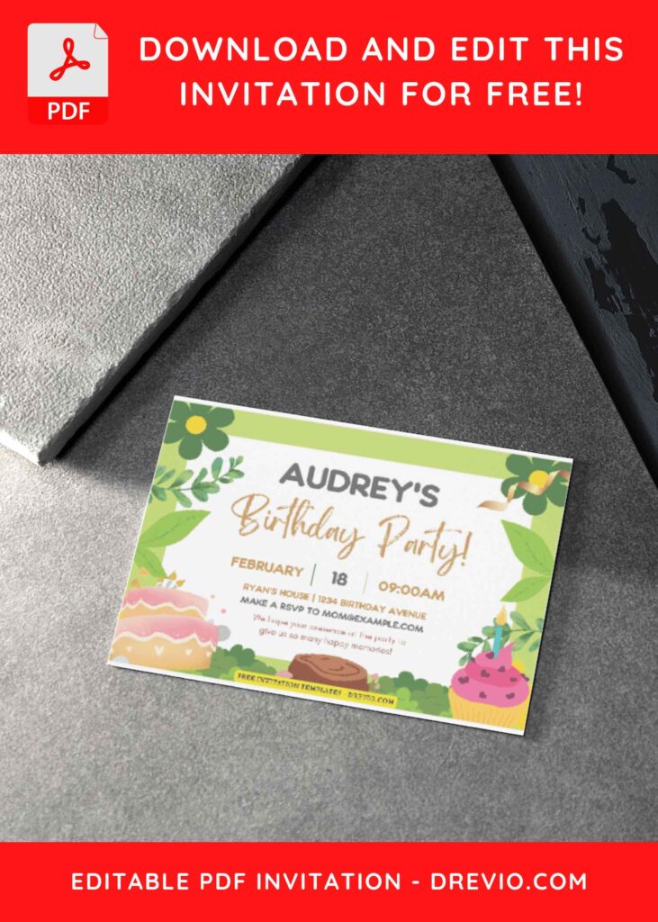 (Free Editable PDF) Lovely Garden Themed Kids Birthday Invitation Templates H