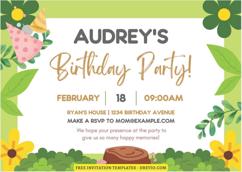 (Free Editable PDF) Lovely Garden Themed Kids Birthday Invitation Templates A