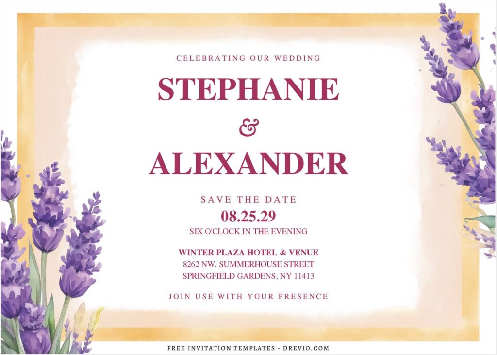 (Free Editable PDF) Lavender Serenity Wedding Invitation Templates J