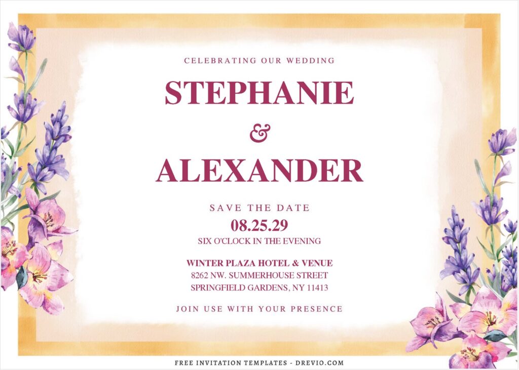 (Free Editable PDF) Lavender Serenity Wedding Invitation Templates A