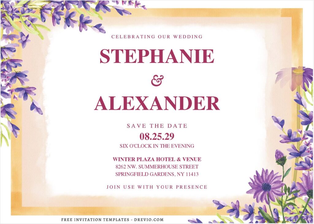 (Free Editable PDF) Lavender Serenity Wedding Invitation Templates B