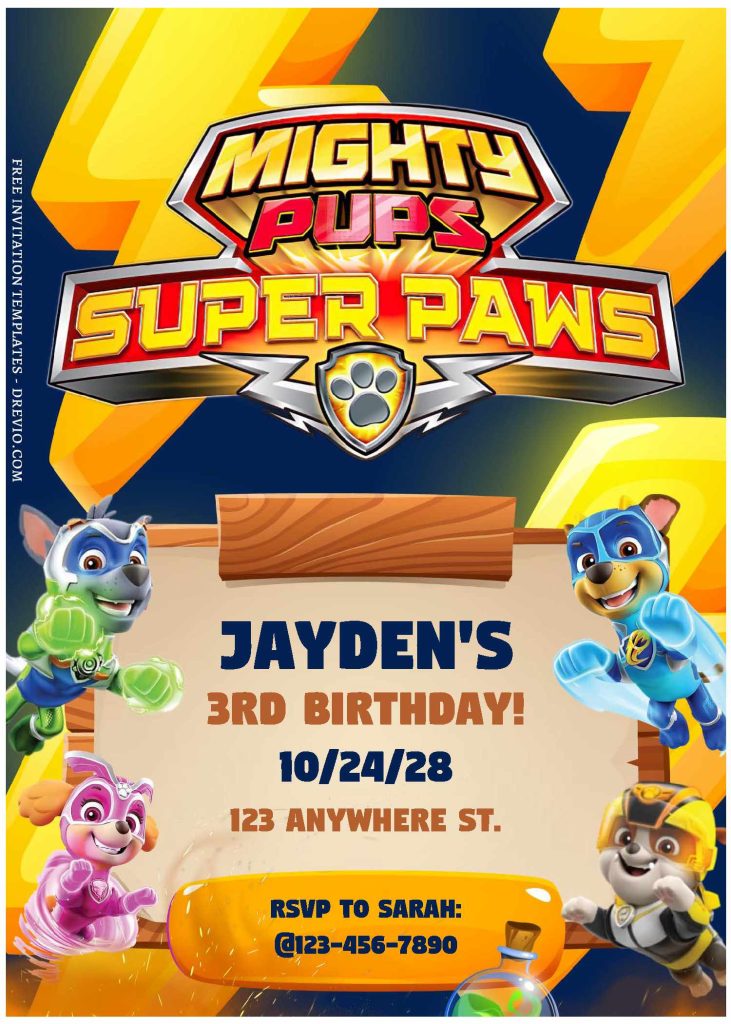(Free Editable PDF) PAW Patrol Mighty Pups Birthday Invitation Templates H