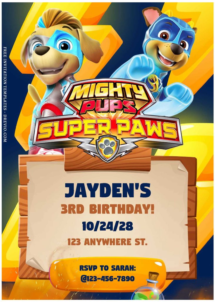 (Free Editable PDF) PAW Patrol Mighty Pups Birthday Invitation Templates I