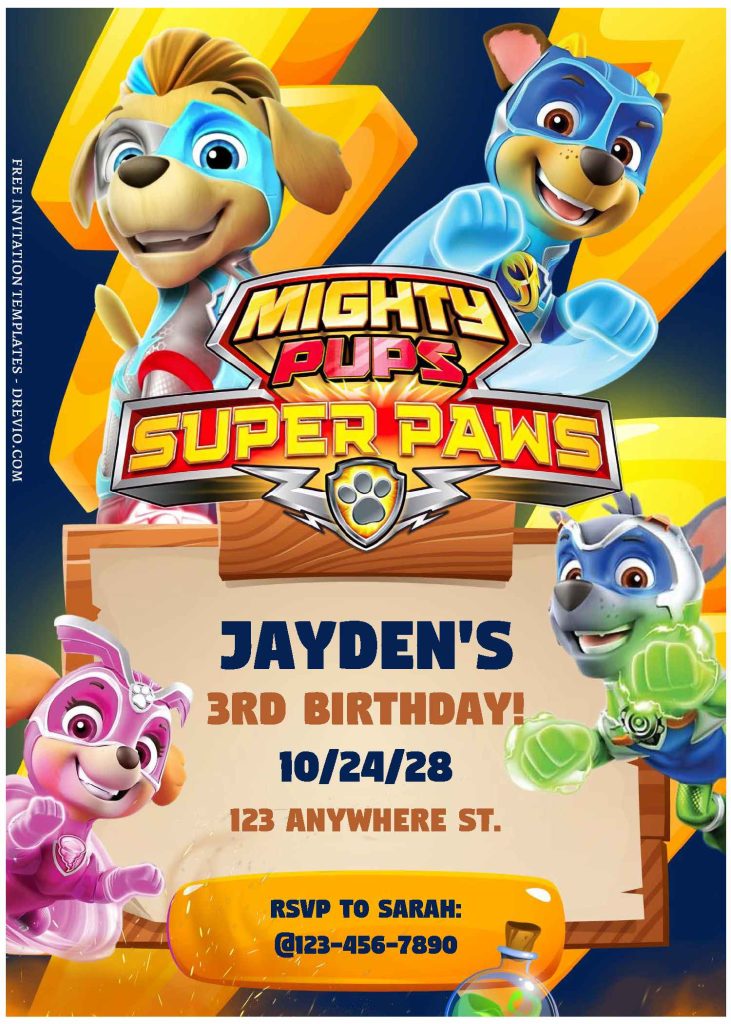 (Free Editable PDF) PAW Patrol Mighty Pups Birthday Invitation Templates J
