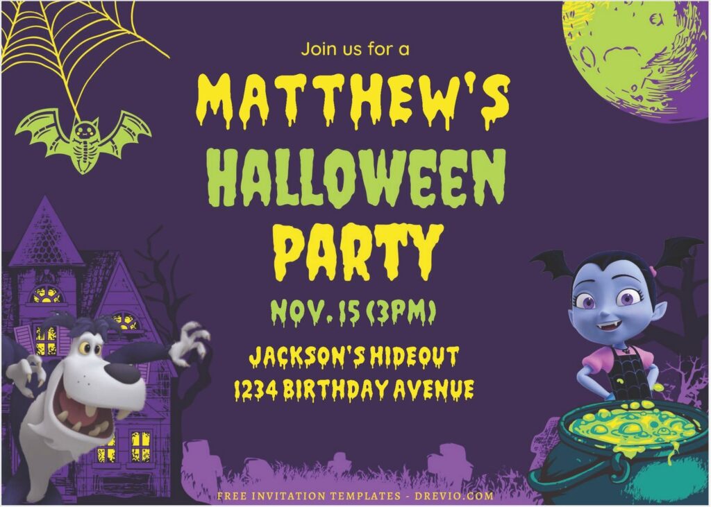 (Free Editable PDF) Creepy And Cute Vampirina Birthday Invitation Templates J