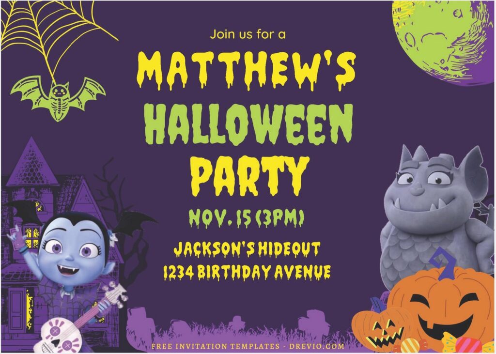 (Free Editable PDF) Creepy And Cute Vampirina Birthday Invitation Templates A