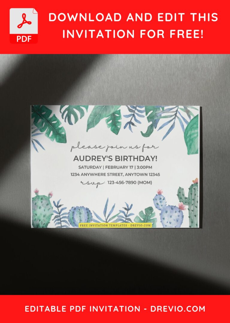 (Free Editable PDF) Summer Cactus Birthday Invitation Templates D