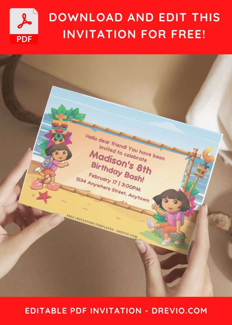 (Free Editable PDF) Dora The Explorer Summer Birthday Invitation Templates E