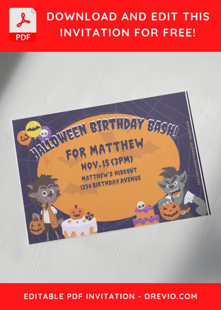(Free Editable PDF) Werewolf Halloween Birthday Bash Invitation Templates G