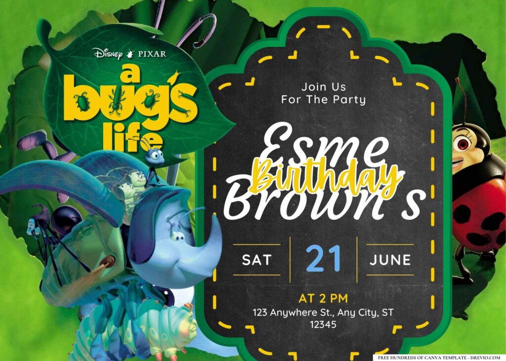 FREE Editable A Bug's Life Birthday Invitation Templates
