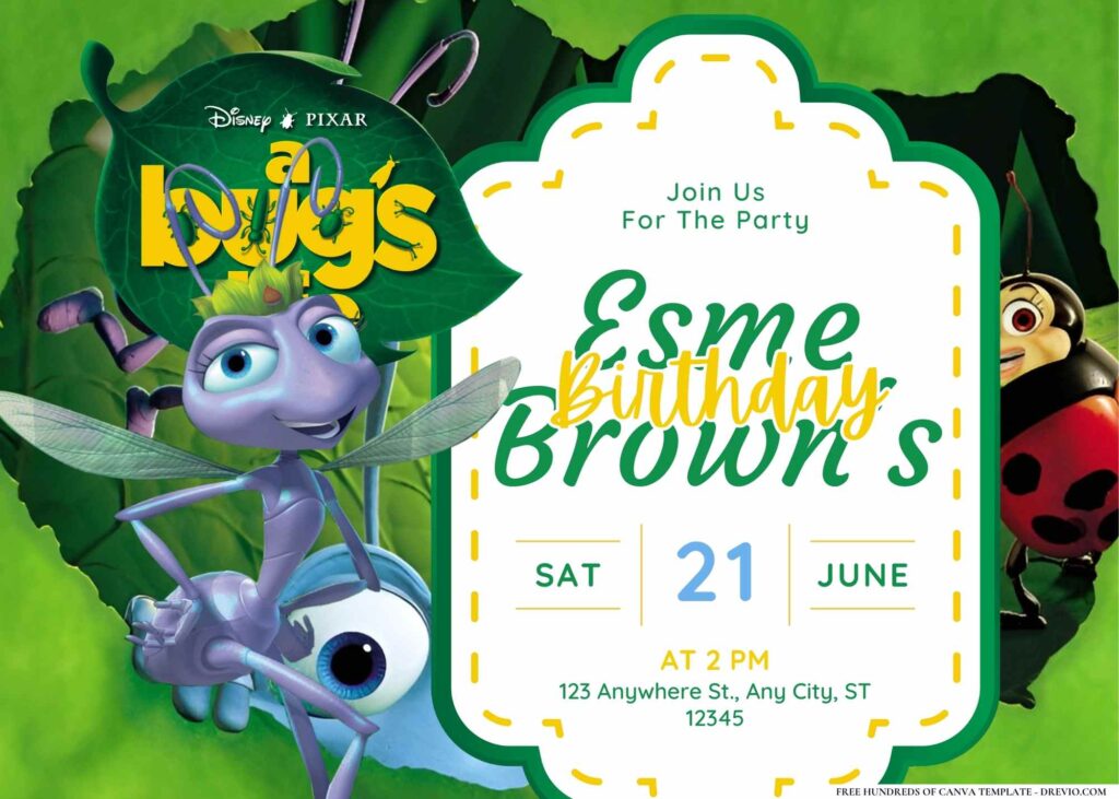 FREE Editable A Bug's Life Birthday Invitation Templates