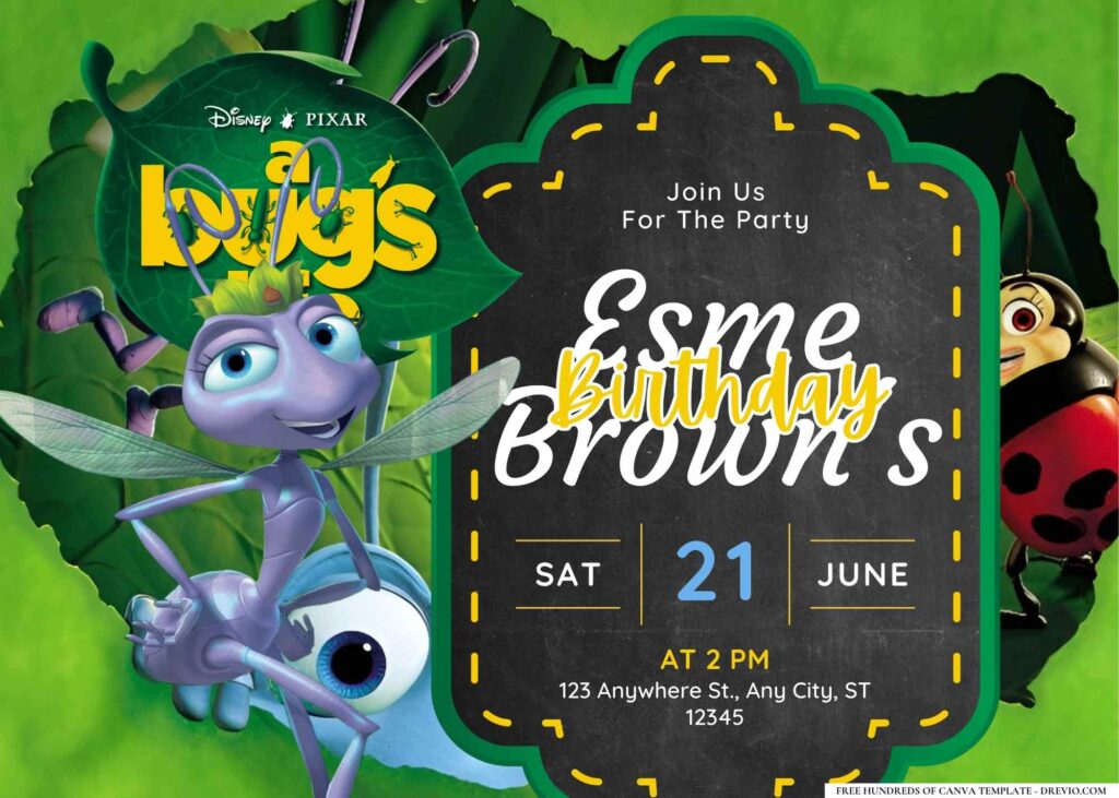 FREE Editable A Bug's Life Birthday Invitation Templates