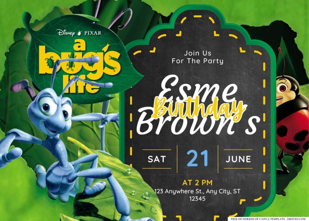 FREE Editable A Bug's Life Birthday Invitation Templates