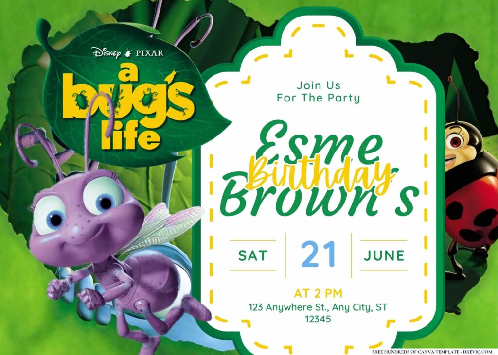 FREE Editable A Bug's Life Birthday Invitation Templates