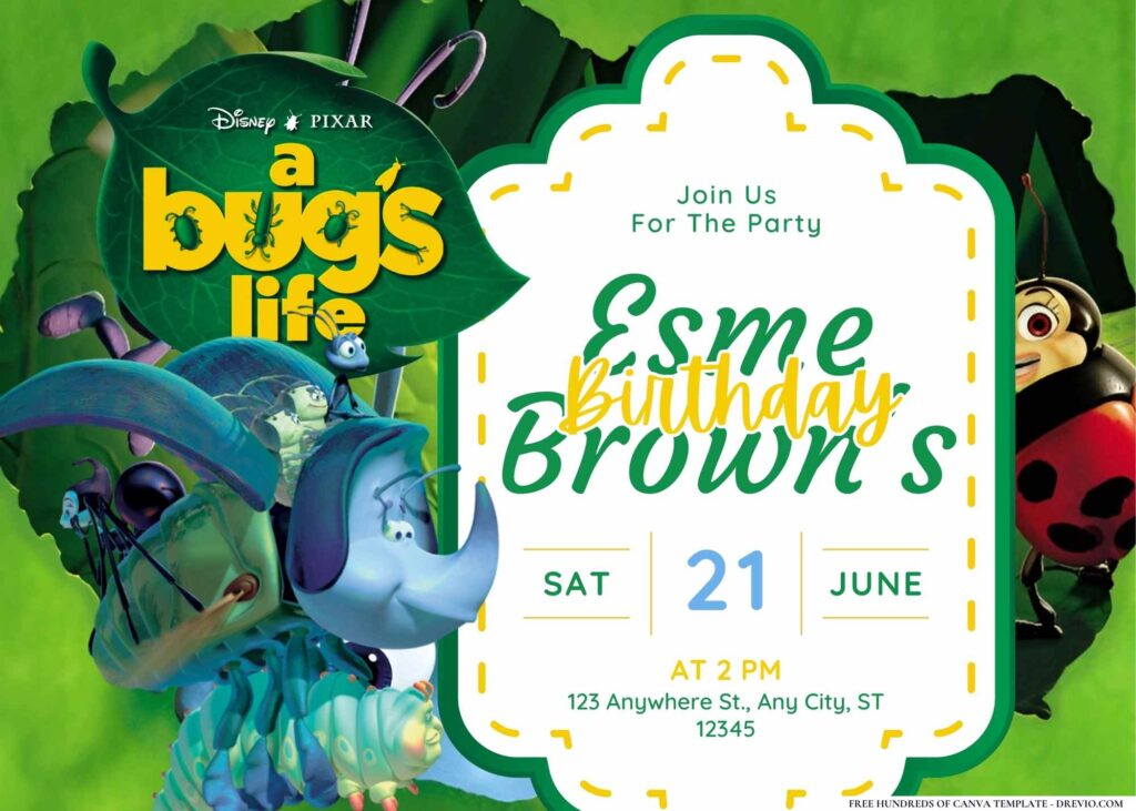 FREE Editable A Bug's Life Birthday Invitation Templates