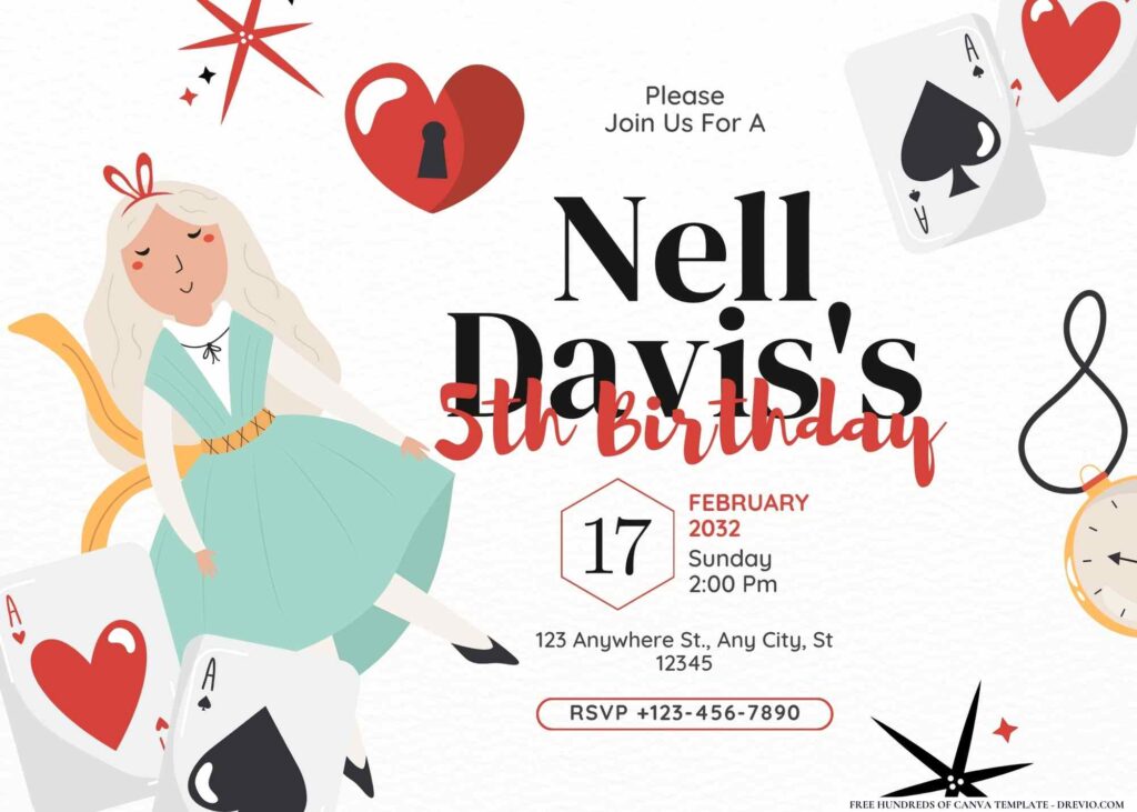FREE Editable Alice in Wonderland Birthday Invitation