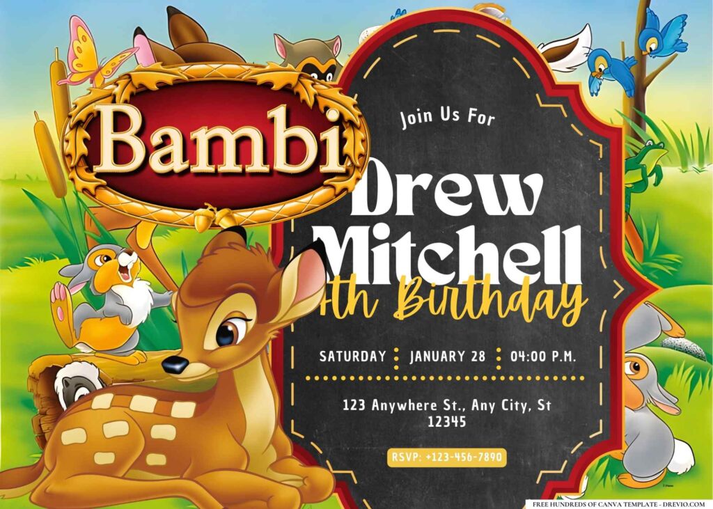 FREE Editable Bambi Birthday Invitation