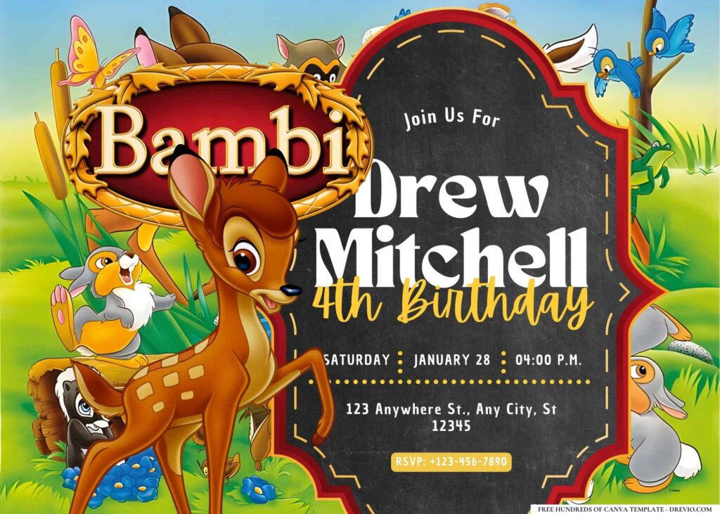 FREE Editable Bambi Birthday Invitation