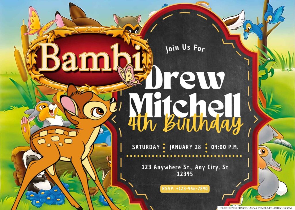 FREE Editable Bambi Birthday Invitation