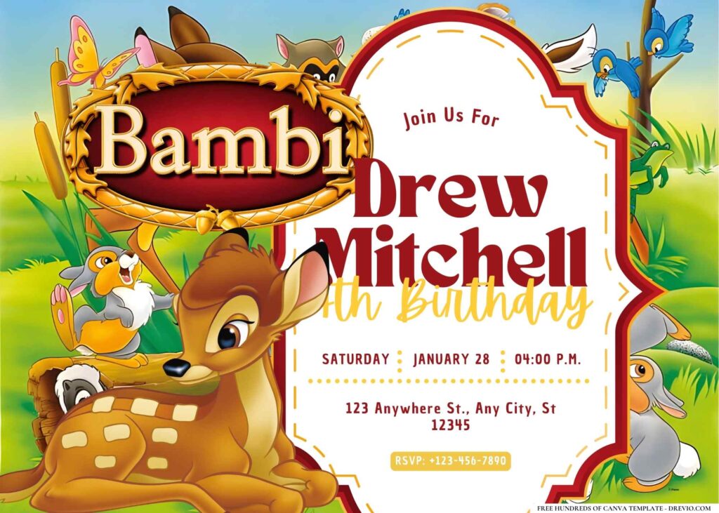 FREE Editable Bambi Birthday Invitation