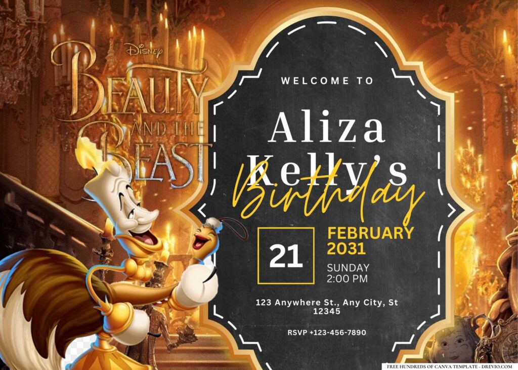 FREE Editable Beauty and the Beast Birthday Invitation