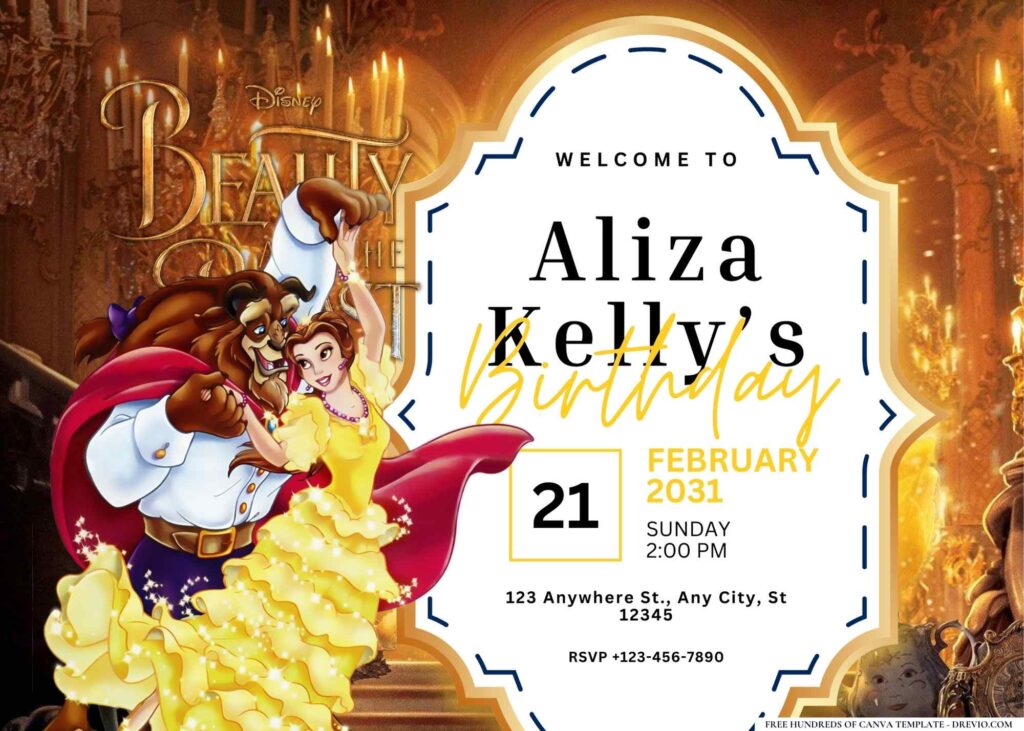 FREE Editable Beauty and the Beast Birthday Invitation