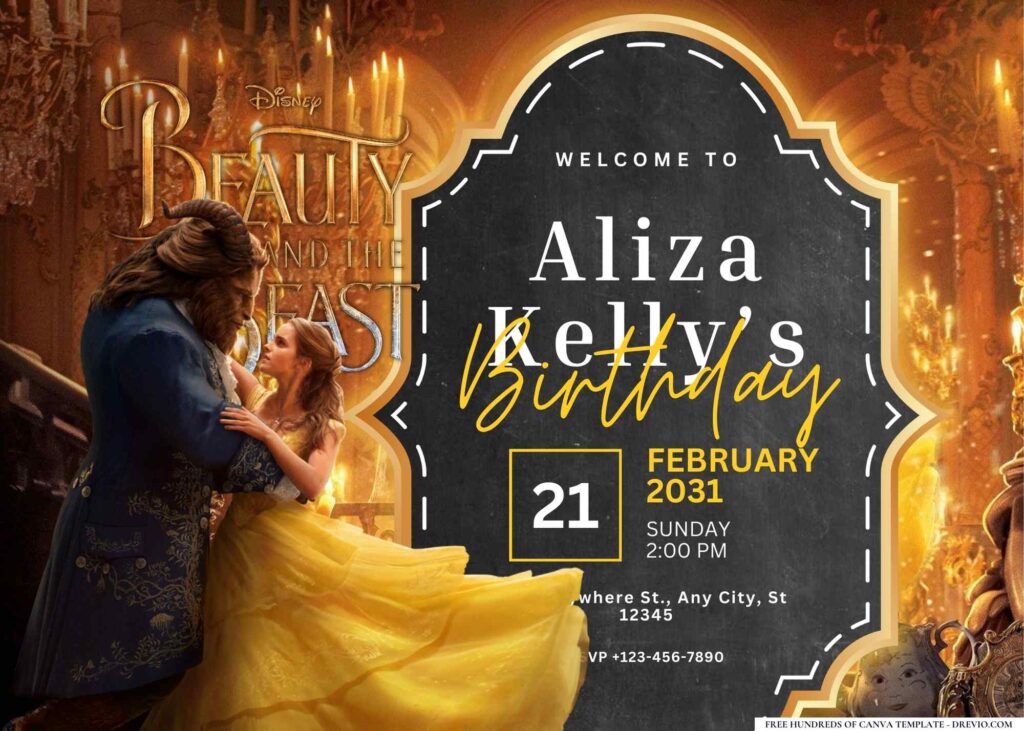 FREE Editable Beauty and the Beast Birthday Invitation