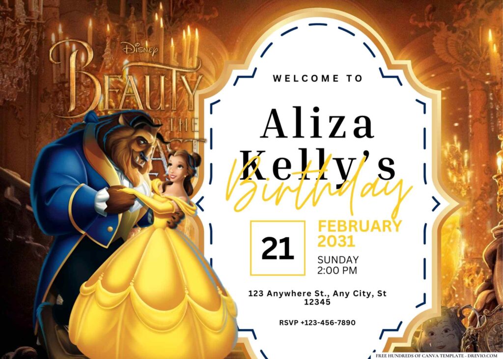FREE Editable Beauty and the Beast Birthday Invitation
