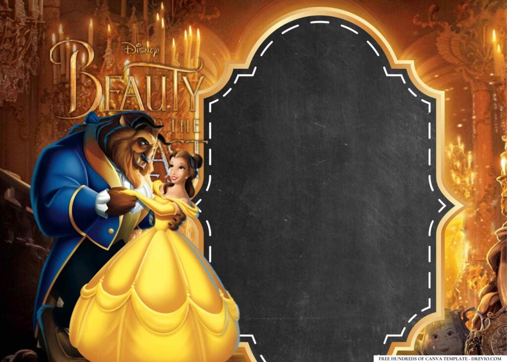 FREE Beauty and the Beast Birthday Canva Templates 8