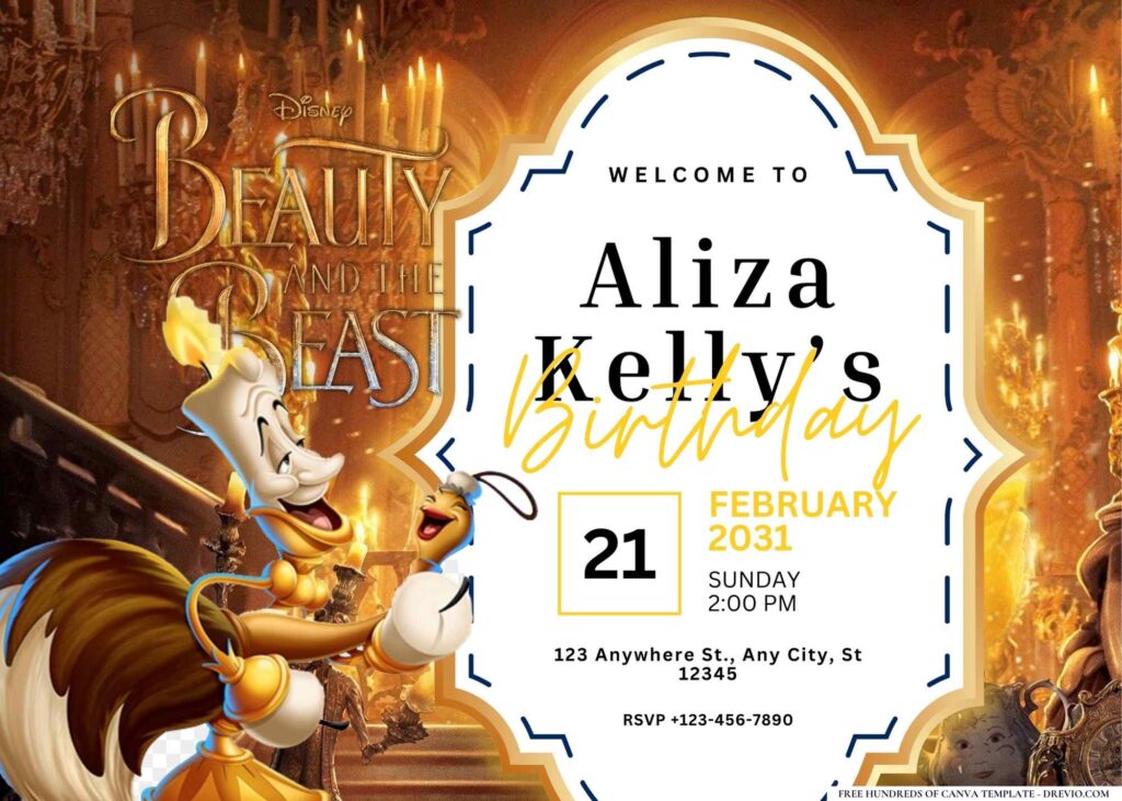 FREE Editable Beauty and the Beast Birthday Invitation