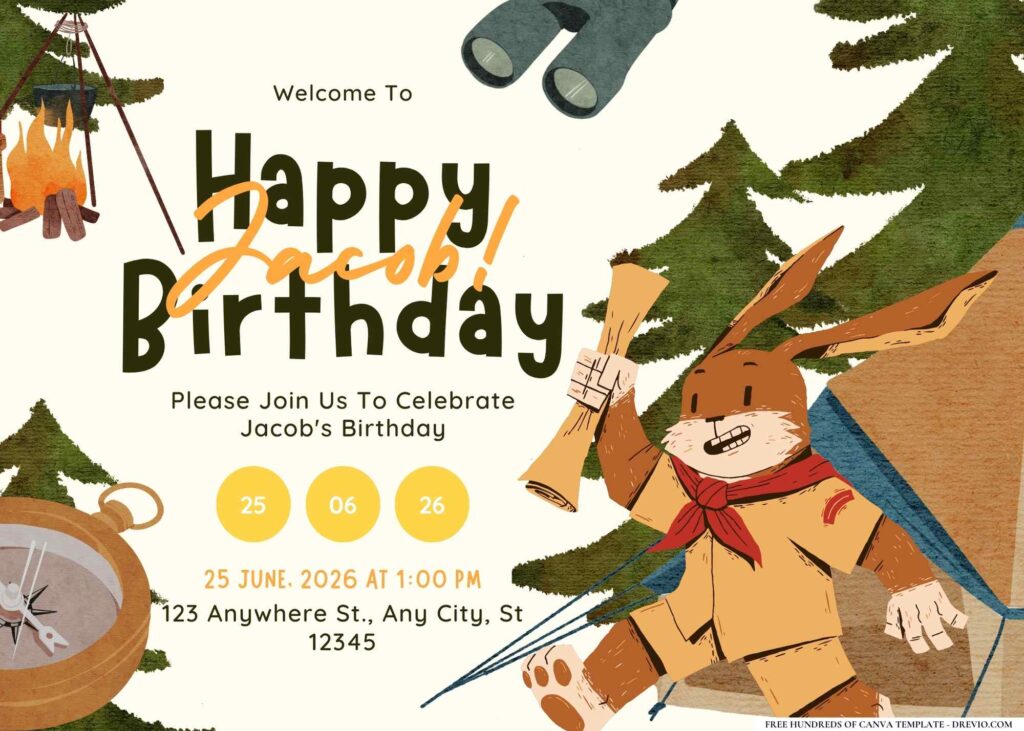 FREE Editable Camping Trip Birthday Invitation