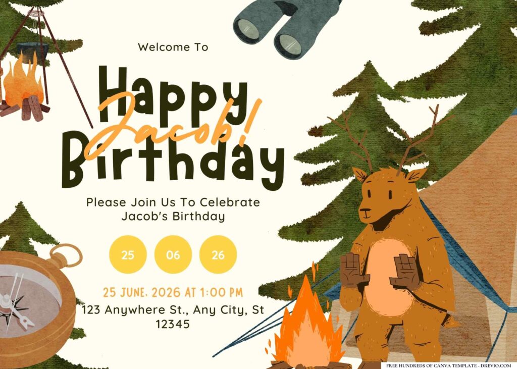 FREE Editable Camping Trip Birthday Invitation