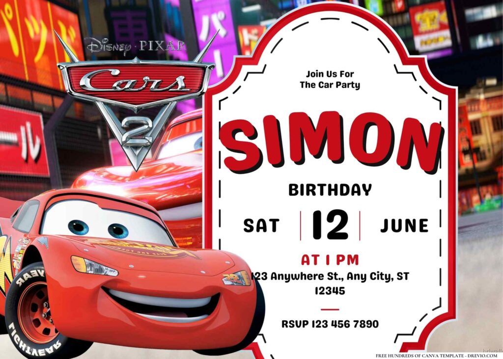 FREE Editable Cars 2 Birthday Invitation