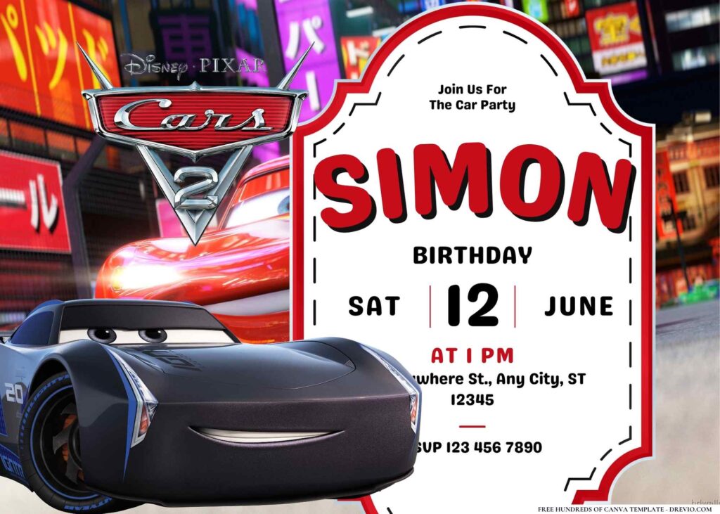 FREE Editable Cars 2 Birthday Invitation