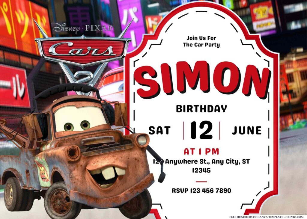 FREE Editable Cars 2 Birthday Invitation