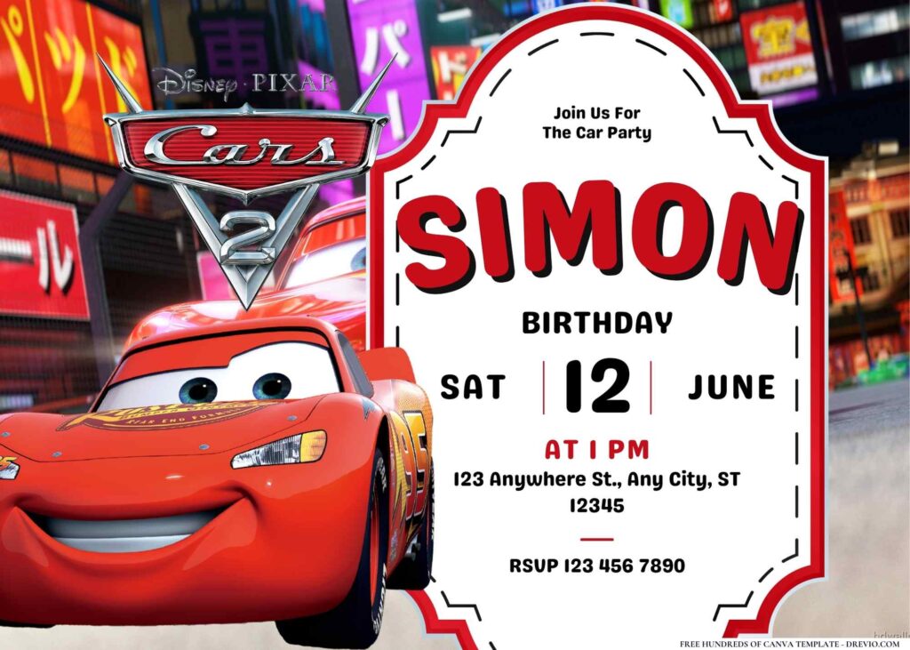 FREE Editable Cars 2 Birthday Invitation