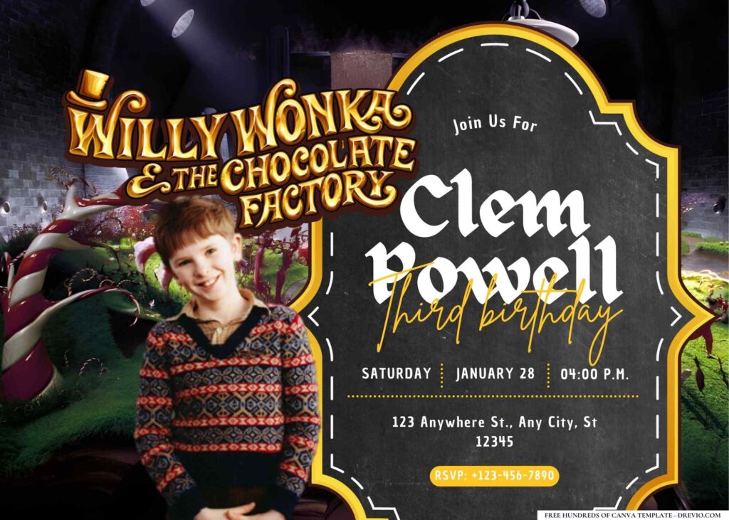FREE Editable Charlie and the Chocolate Factory Birthday Invitation